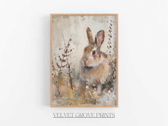 Rustic Brown Rabbit In The Meadow Vintage Oil Painting Style Poster