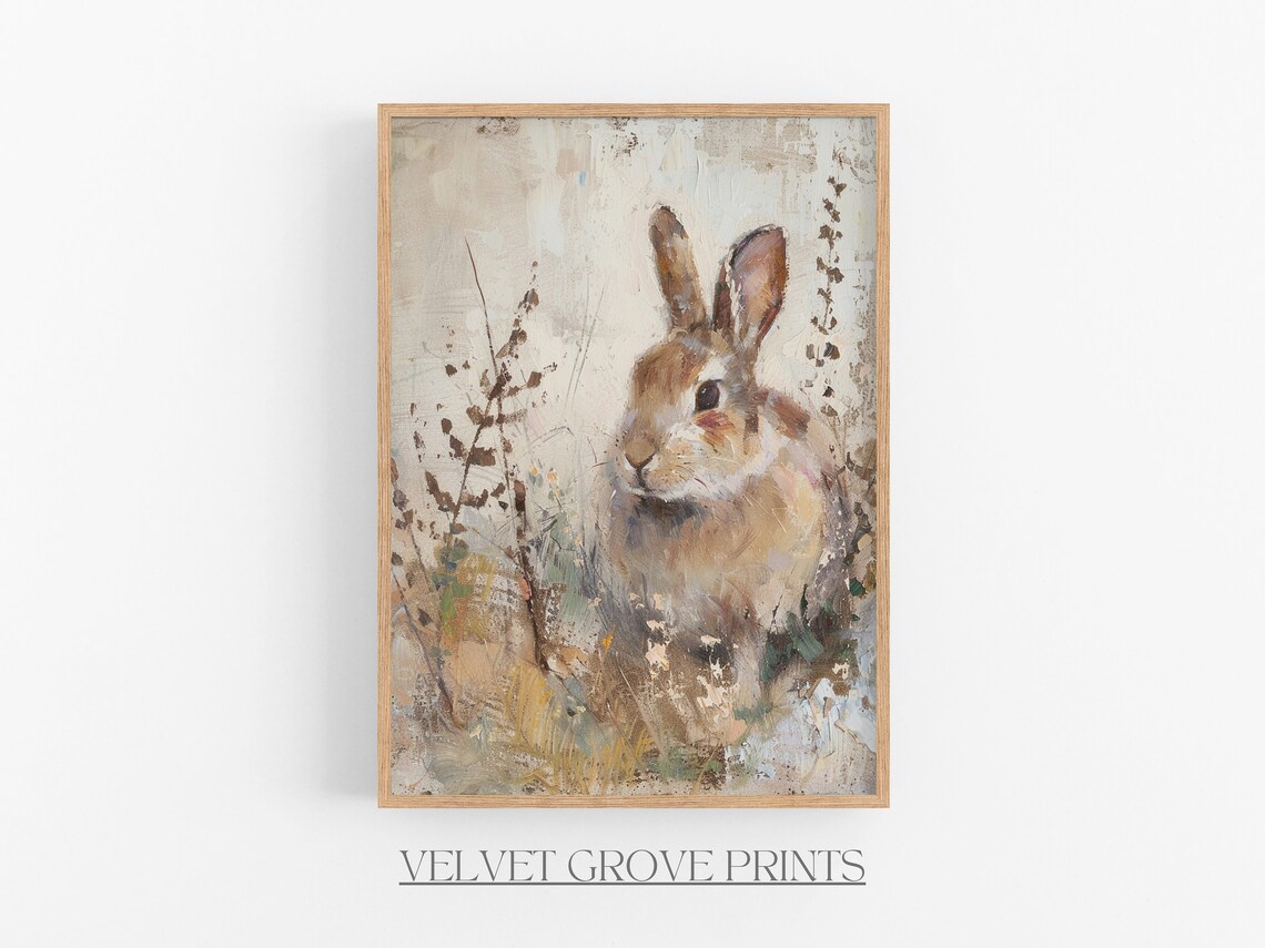Rustic Brown Rabbit In The Meadow Vintage Oil Painting Style Poster