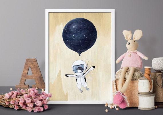 Space Penguin Poster Art Print File Instant Jpg Cute Animal Nature Decor Space Illustration Woodland