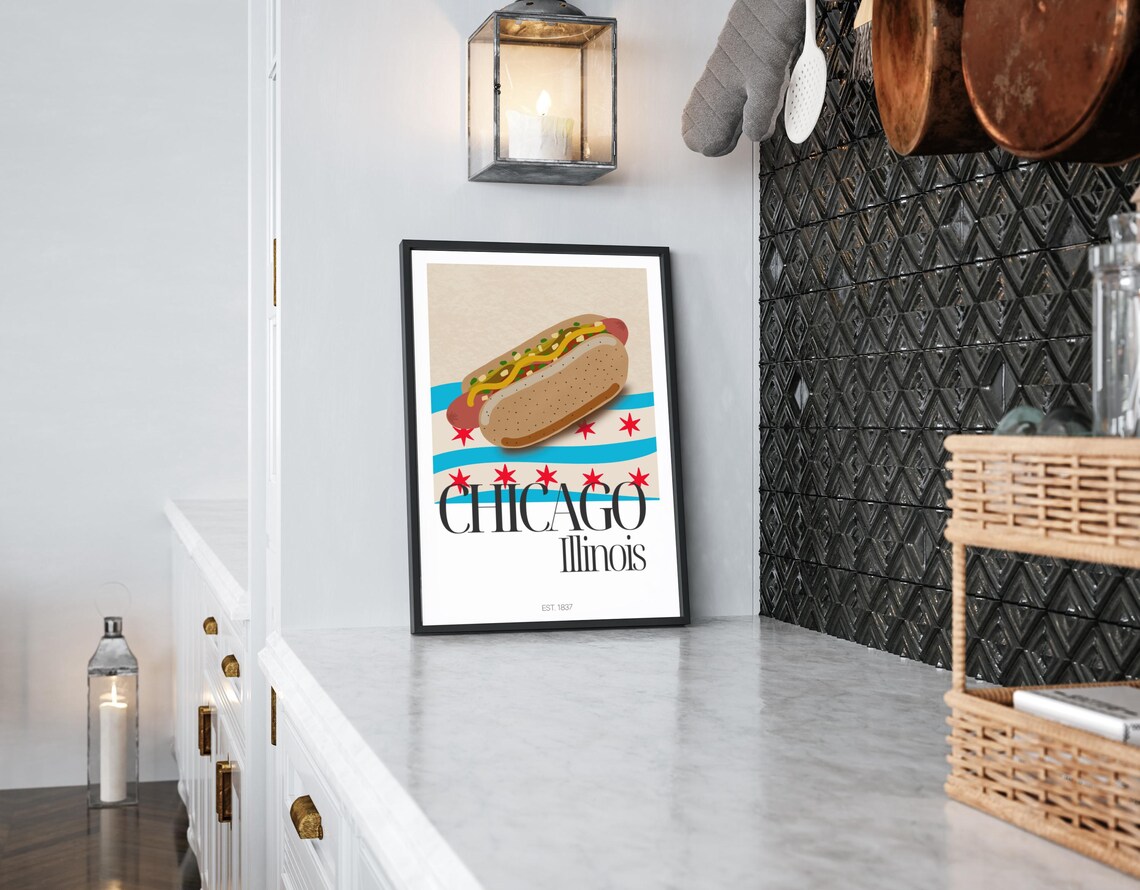 Chicago Style Hot Dog, Chicago Travel Poster, Wrigley Field - Image 5