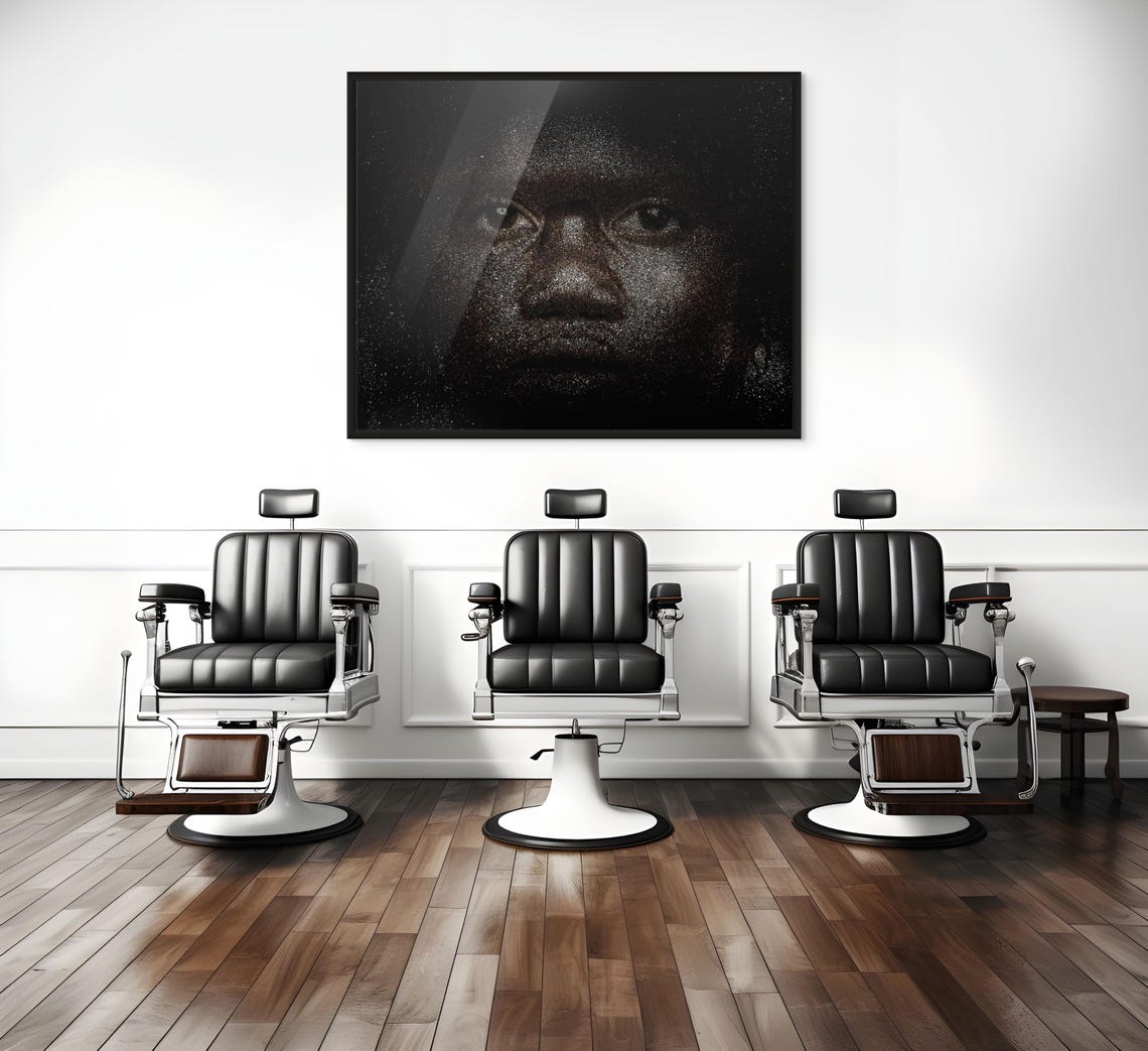 Young Child Face Formed by Glowing Particles Dark Portrait Poster - Image 2