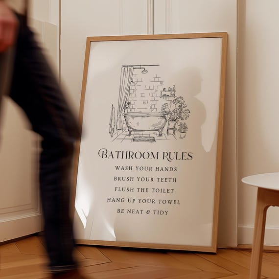 Bathroom Rules Wall Art Vintage Bathroom Print Bathroom Sign Wall Art Bathroom Humor Wall Art Guest Bathroom Sign Bathroom Rules Print