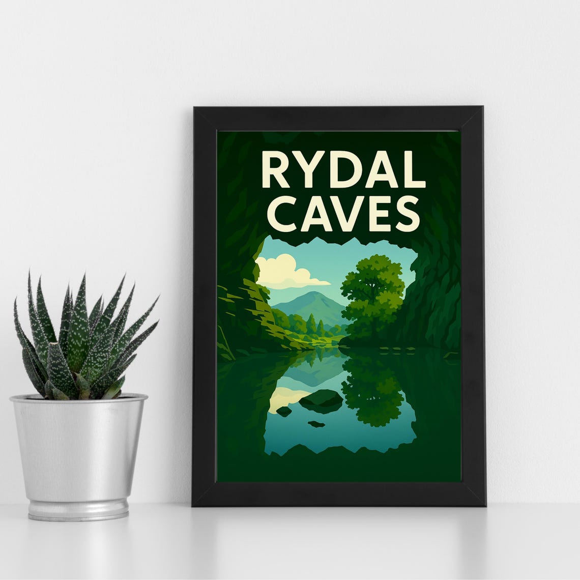 Rydal Caves Still Water Reflection Lake District Vintage Travel Poster