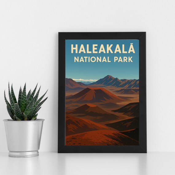 Haleakala National Park Volcanic Crater Desert Vintage Travel Poster