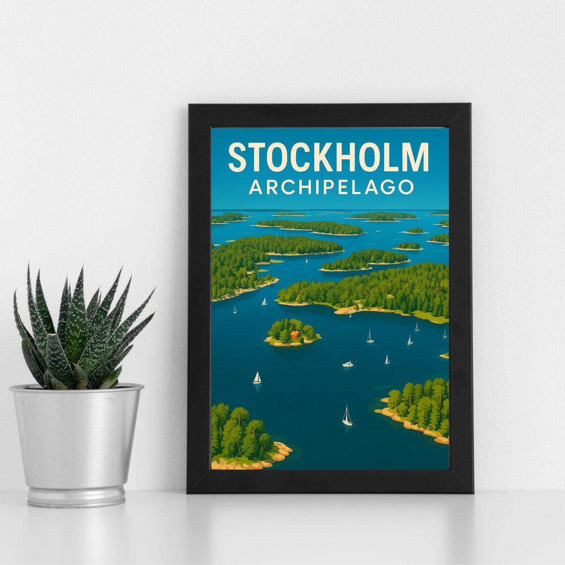 Stockholm Archipelago Sweden Islands Sailing Vintage Travel Poster