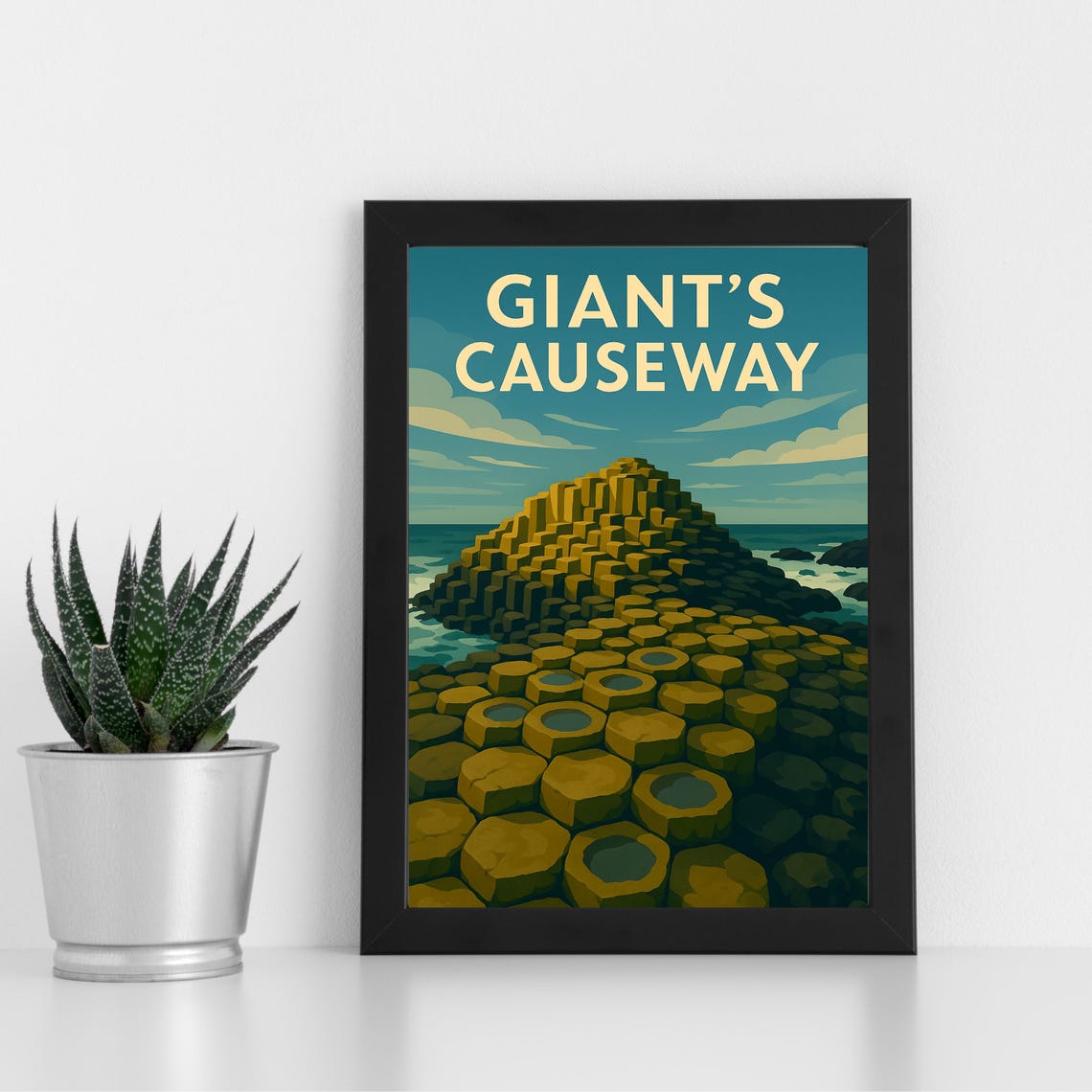 Giants Causeway Basalt Columns Coastline Vintage Travel Poster