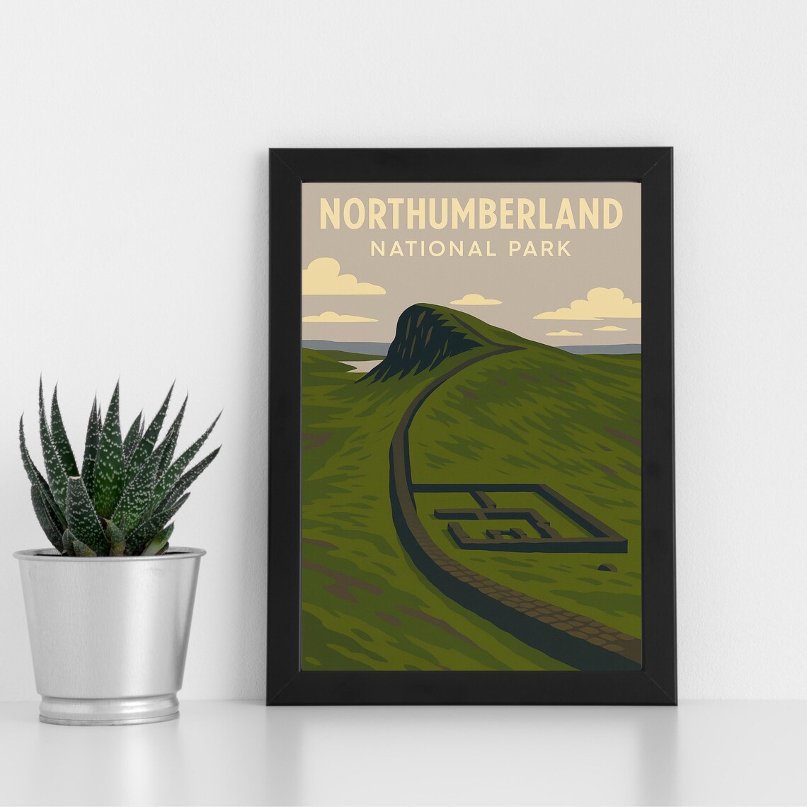 Northumberland National Park Dramatic Crag Vintage Travel Poster