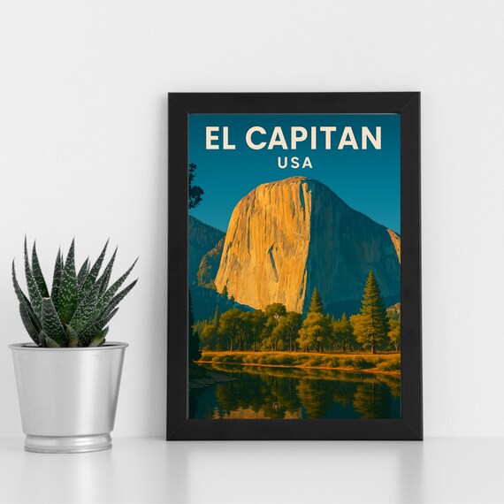 El Capitan Yosemite Sunset Golden Rock Face National Park Poster