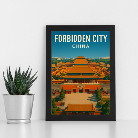 Forbidden City Beijing Golden Rooftops Vintage Travel Poster