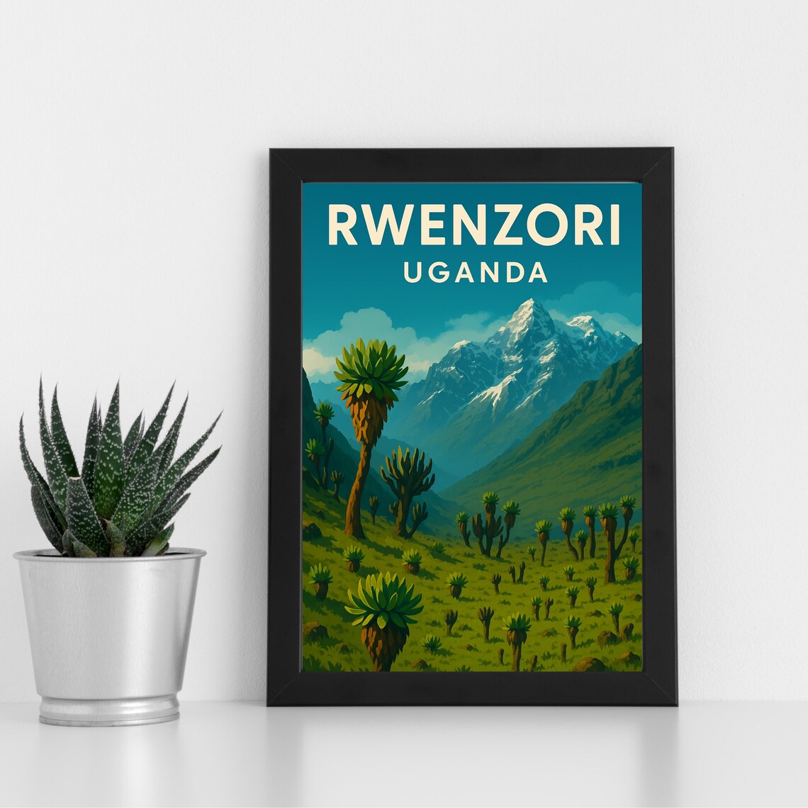 Rwenzori Uganda Snow Peak Giant Lobelia Mountain Travel Poster