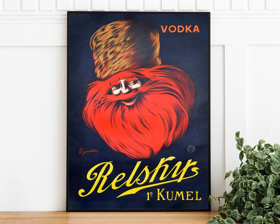 Relshys Vodka Kumel Red Beard Cossack French Advertising Poster
