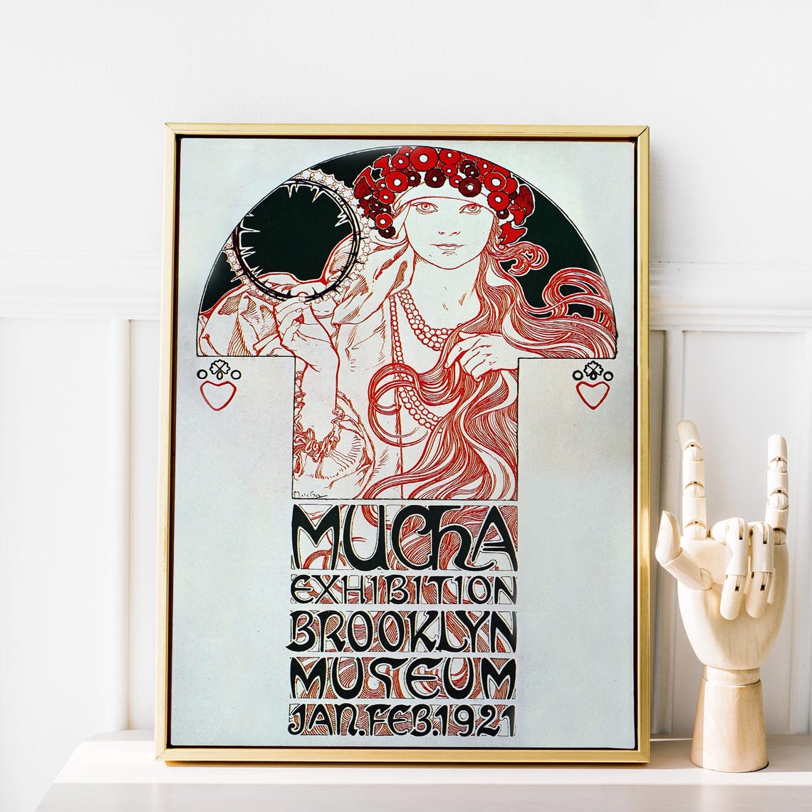 Mucha Exhibition Brooklyn Museum 1921 Art Nouveau Red Poster - Image 3