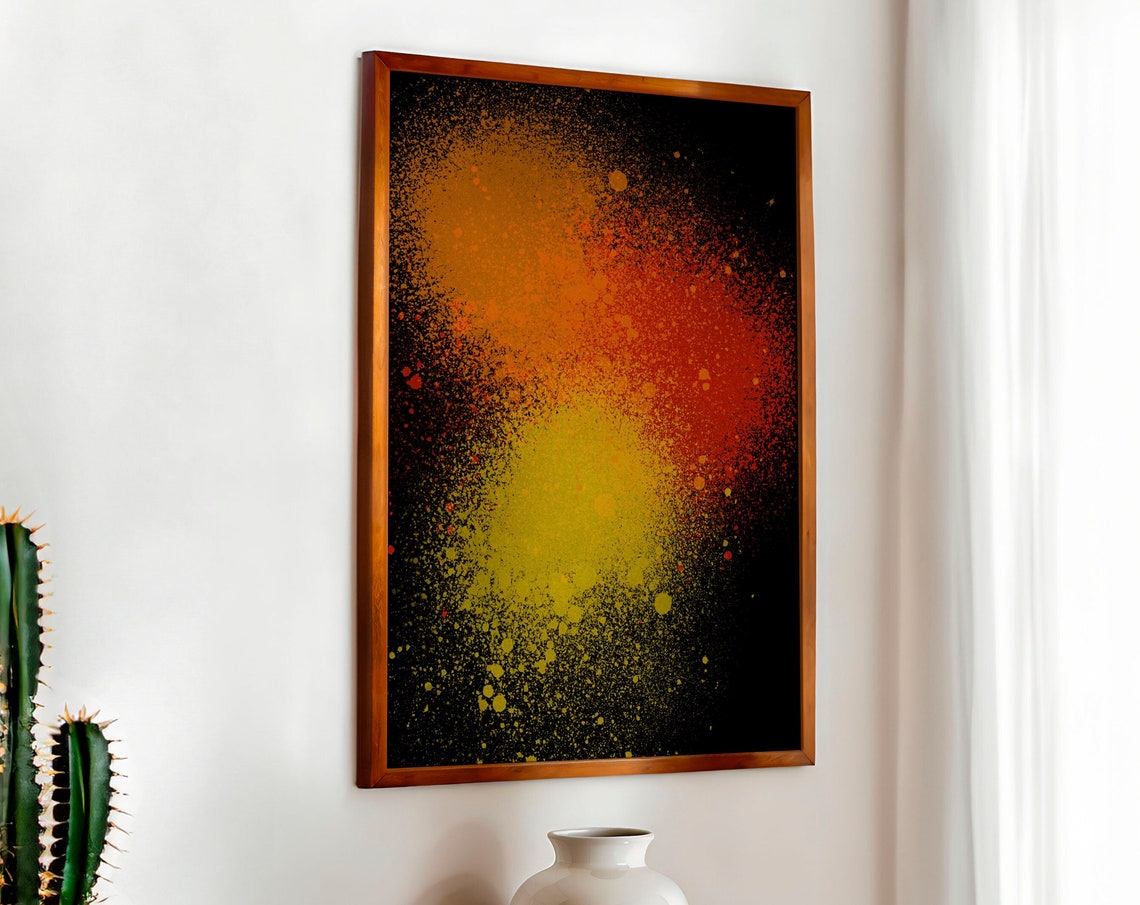 Orange Red And Yellow Paint Splatter Splash Abstract Art Poster