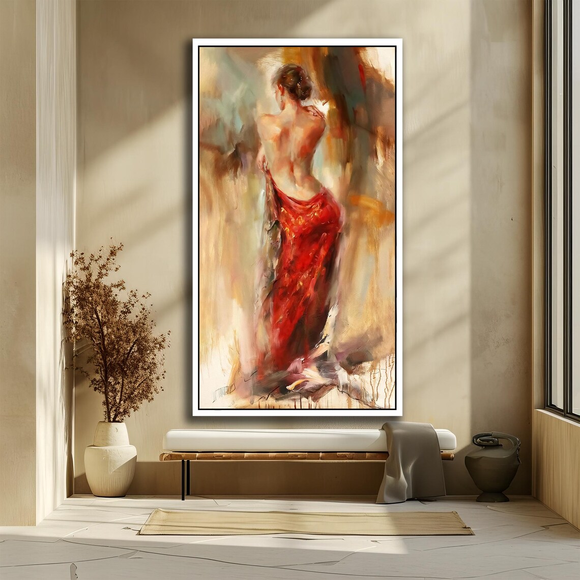 Elegant Woman In A Flowing Red Dress Modern Impressionist Painting Poster - Image 2