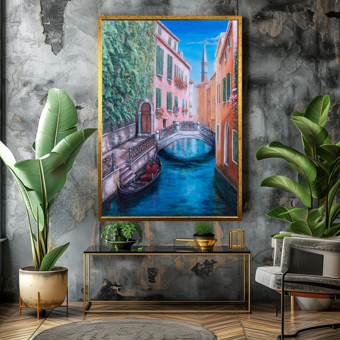 Charming Venetian Canal Gondola Romantic Pink Building Poster - Image 4