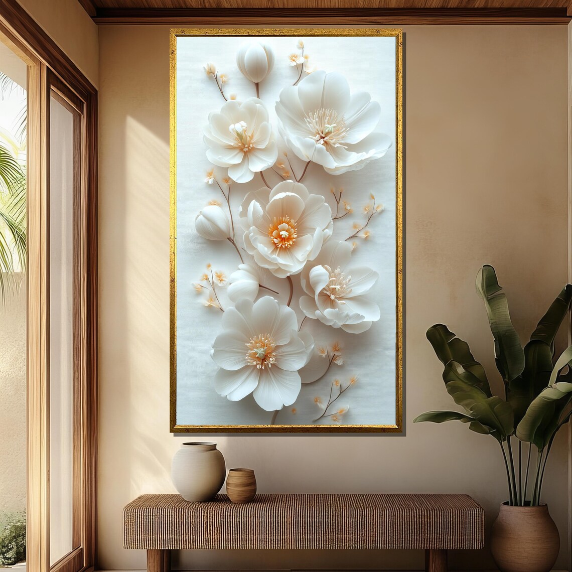 Elegant White Blossoms With Golden Centers Modern Floral Poster - Image 4