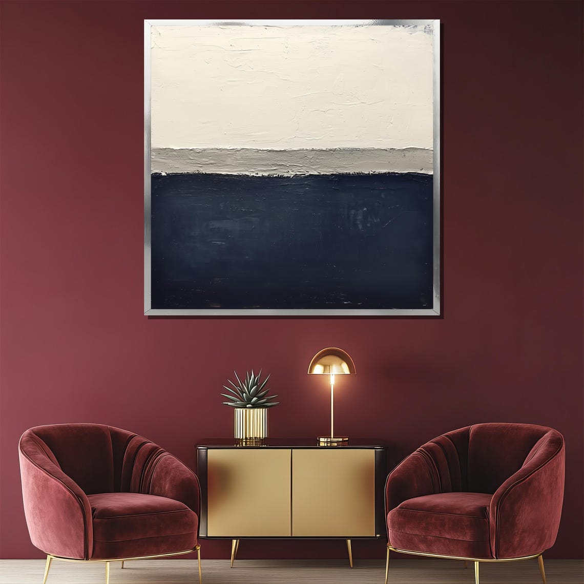 Rothko Style White Gray Navy Bands Color Field Abstract Art Poster - Image 2