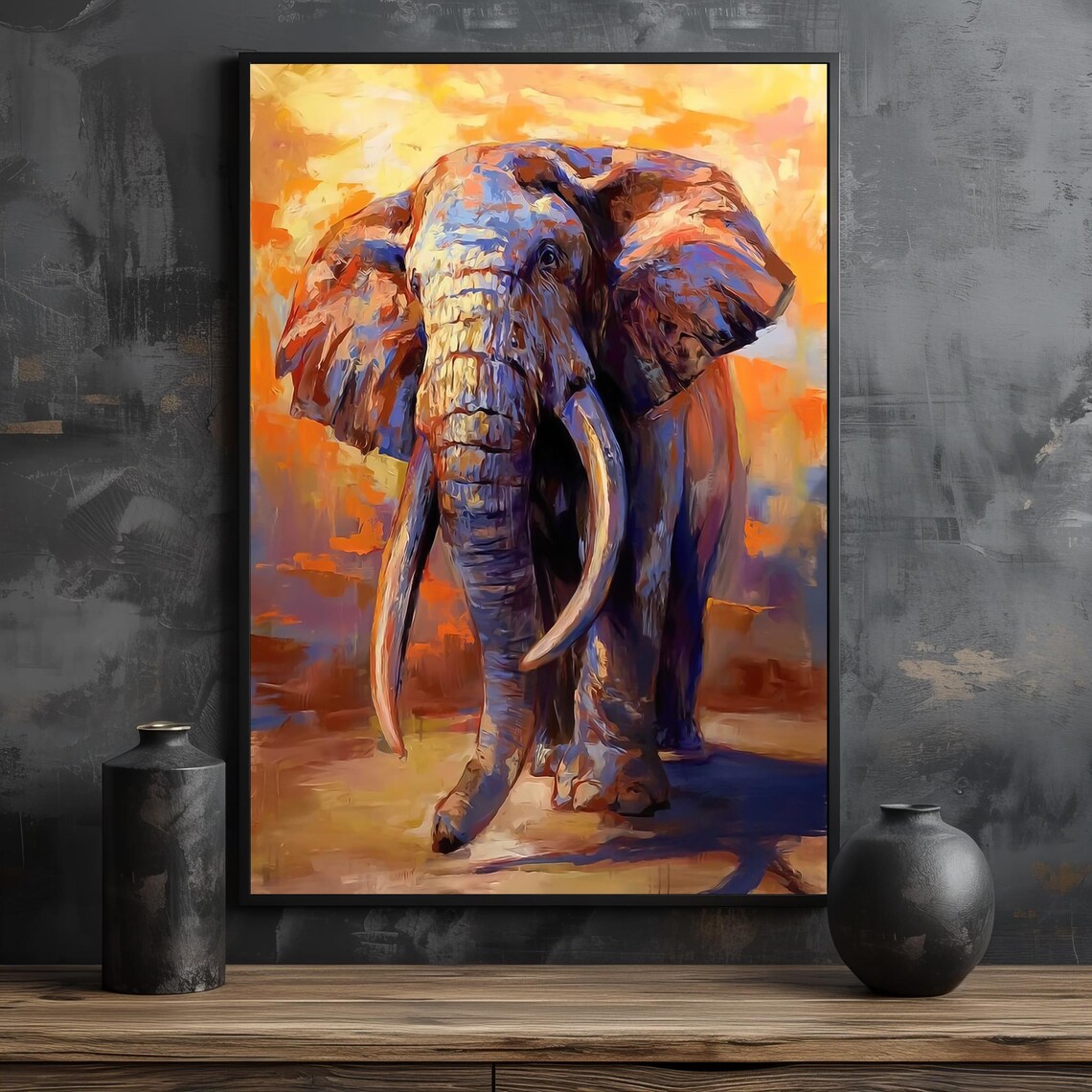 Elephant Bathed in Warm Sunset Hues Painting Poster For Living Room Decor - Image 2
