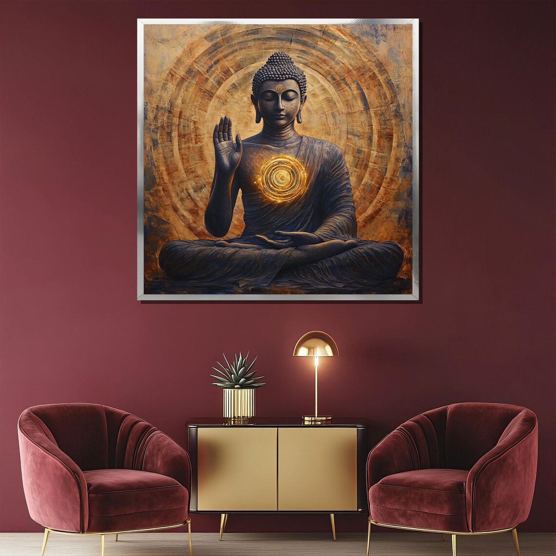 Radiant Buddha Painting, Spiritual Zen Abstract - Image 2