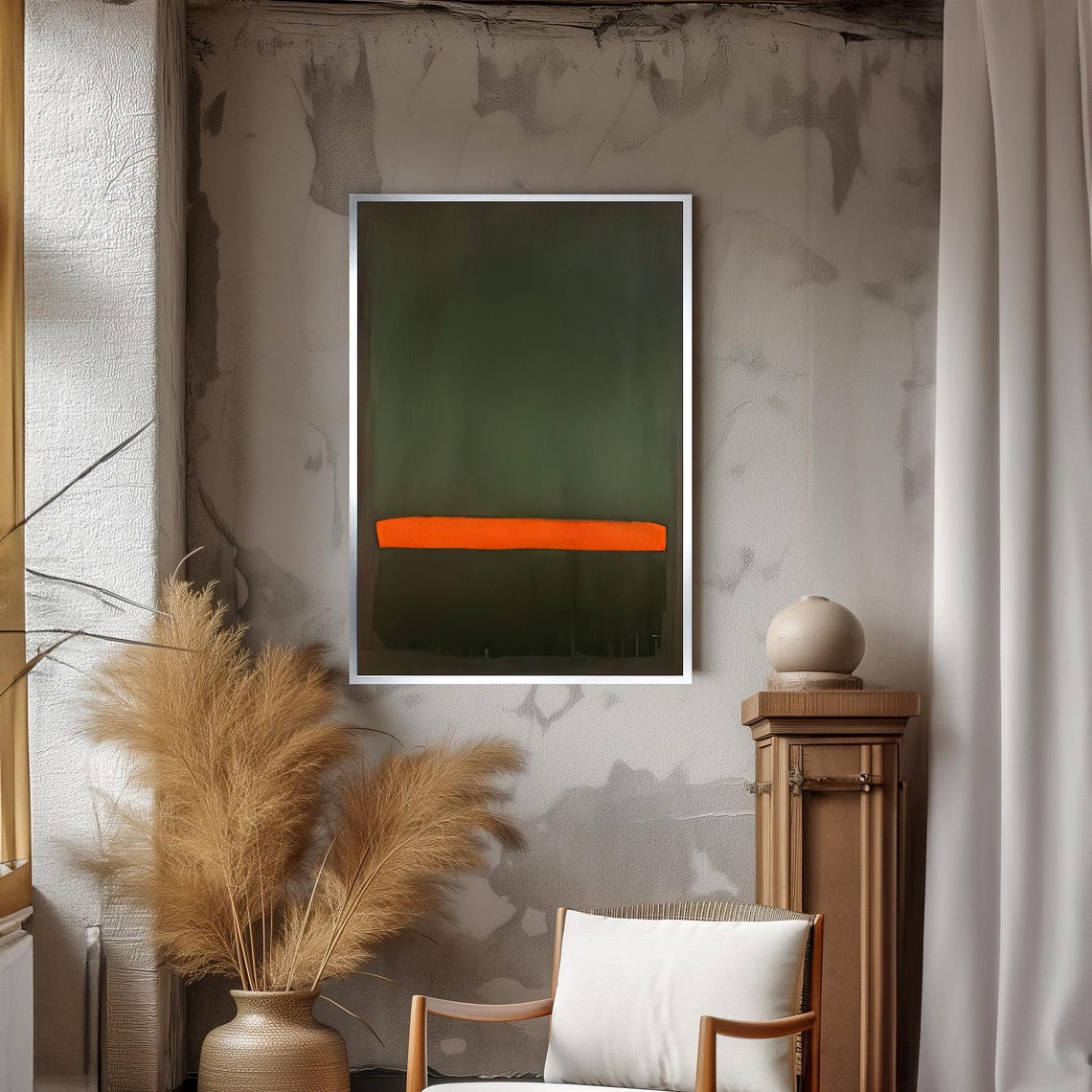 Deep Green Vibrant Orange Minimalist Abstract Art Decor Poster - Image 3