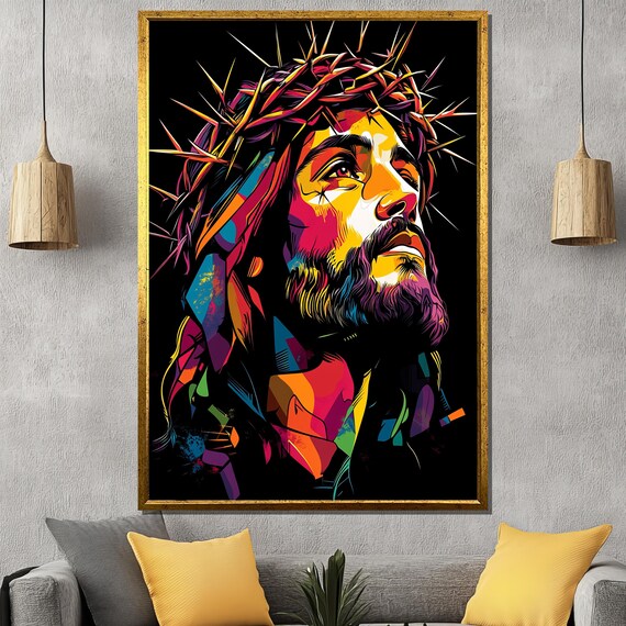 Vibrant Pop Art Jesus Crown Of Thorns Colorful Religious Poster