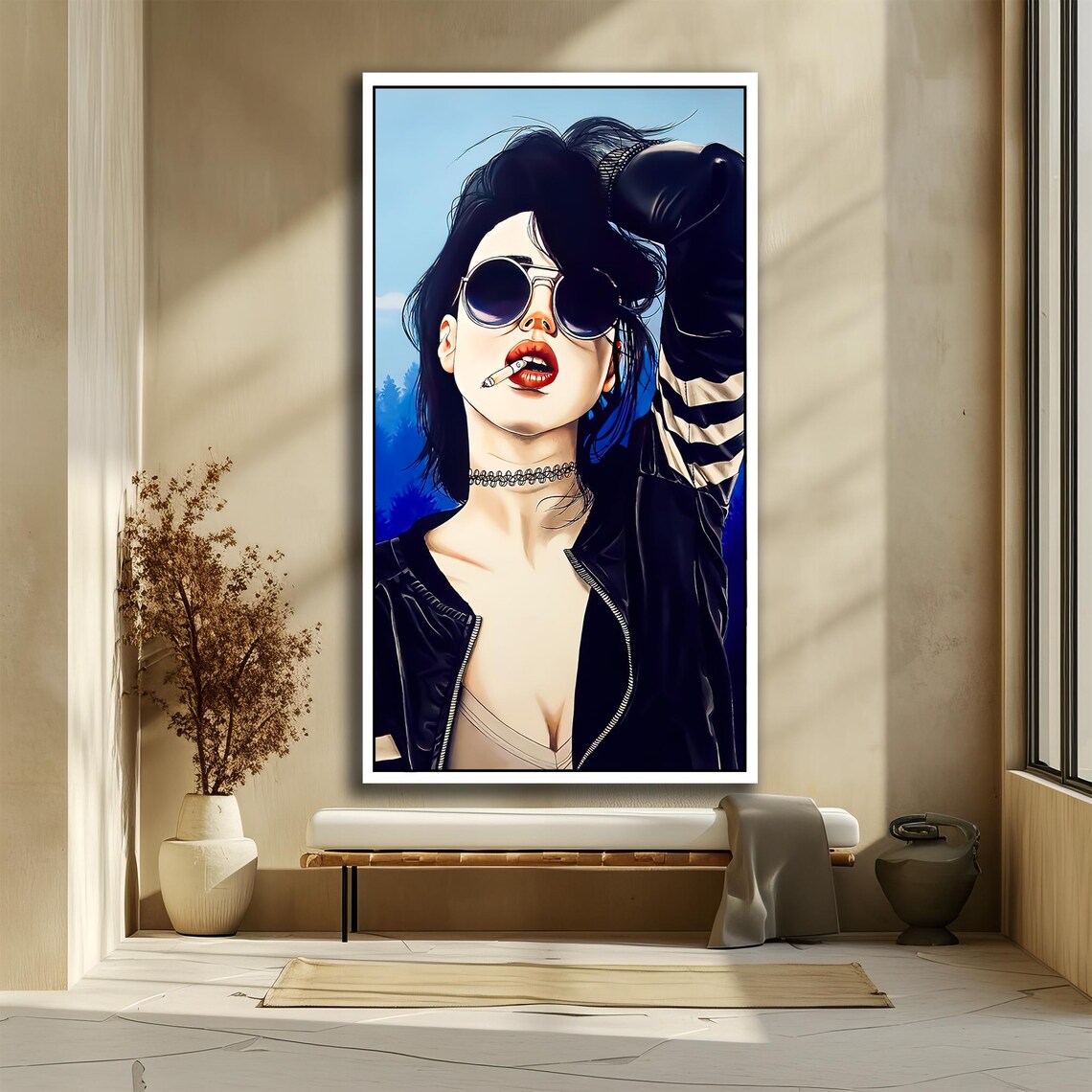 Bold Edgy Woman With Round Sunglasses And A Black Leather Jacket Poster - Image 2