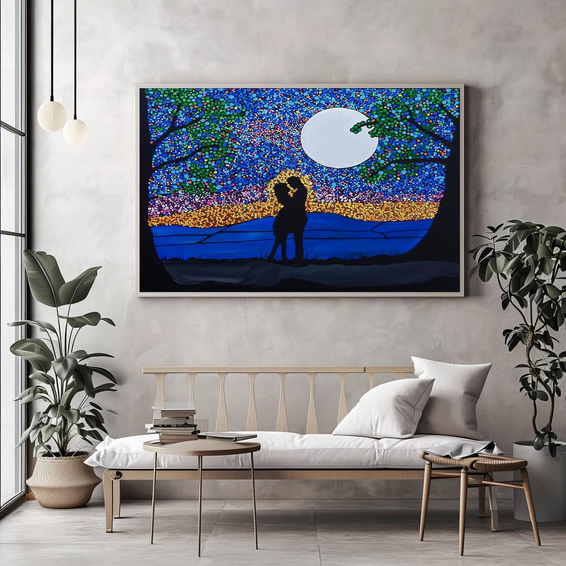 Moonlit Dance Silhouetted Couple Under A Starry Sky Vivid And Romantic Painting For A Special Gift - Image 2