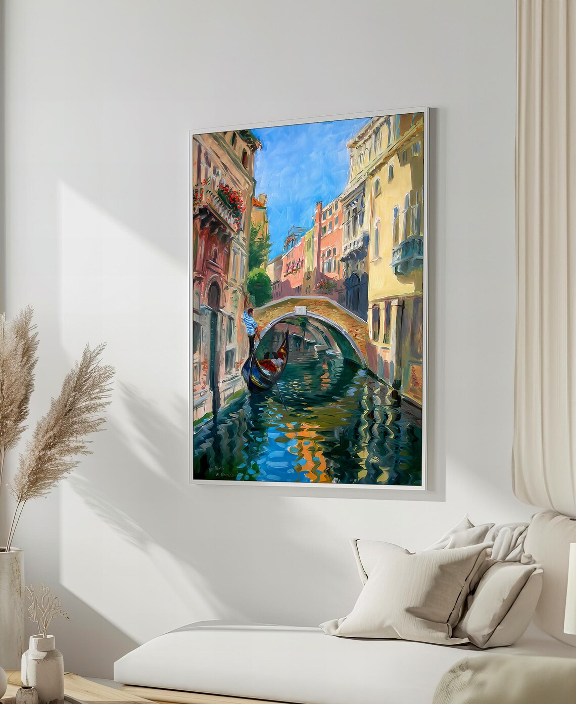 Venetian Canal Gondola Under Bridge Colorful Italy Travel Poster