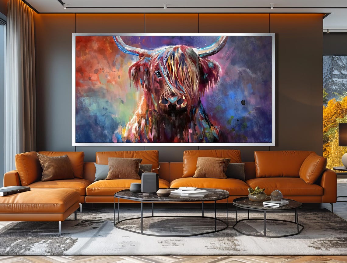 Vibrant Highland Cow Art Bold And Colorful Abstract Painting For Rustic And Modern Decor Unique Gift Idea - Image 3
