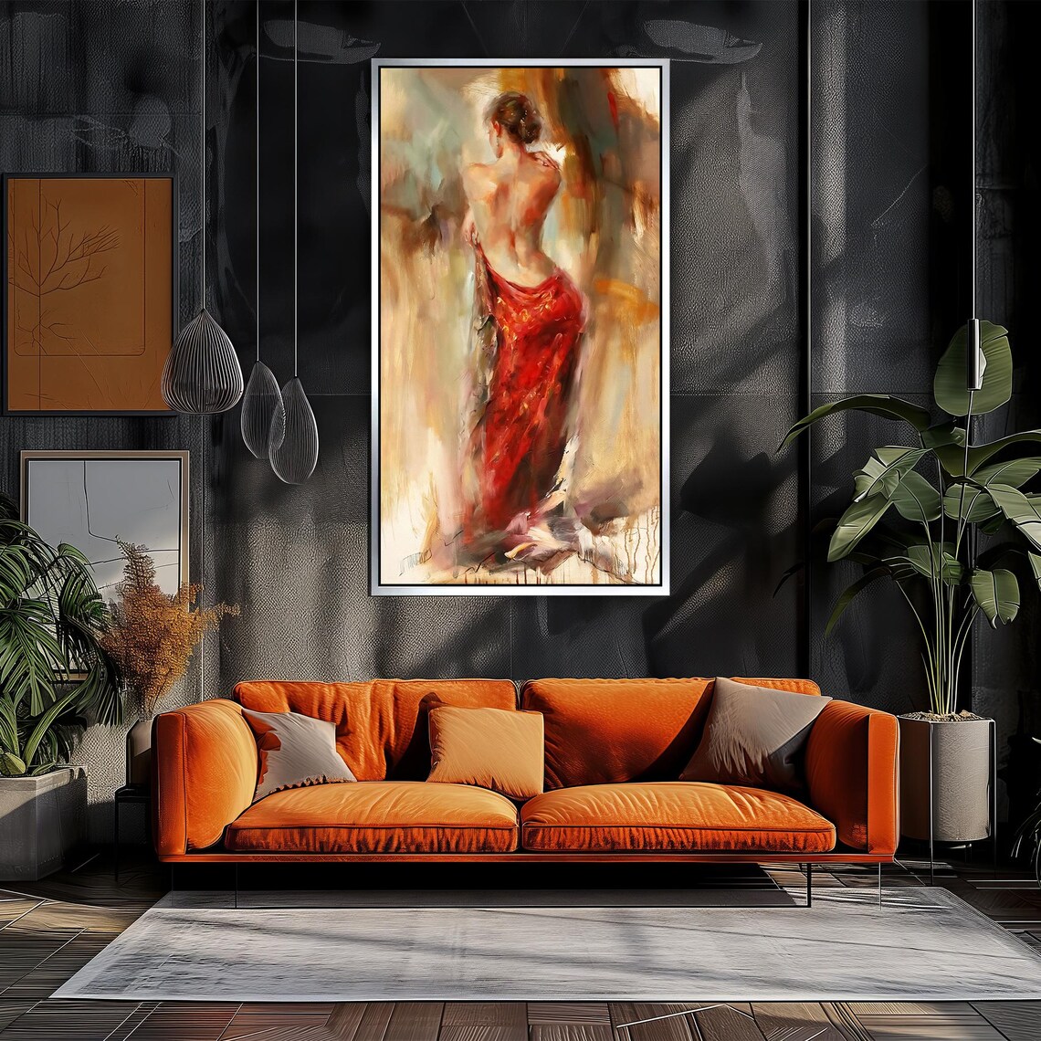 Elegant Woman In A Flowing Red Dress Modern Impressionist Painting Poster - Image 3