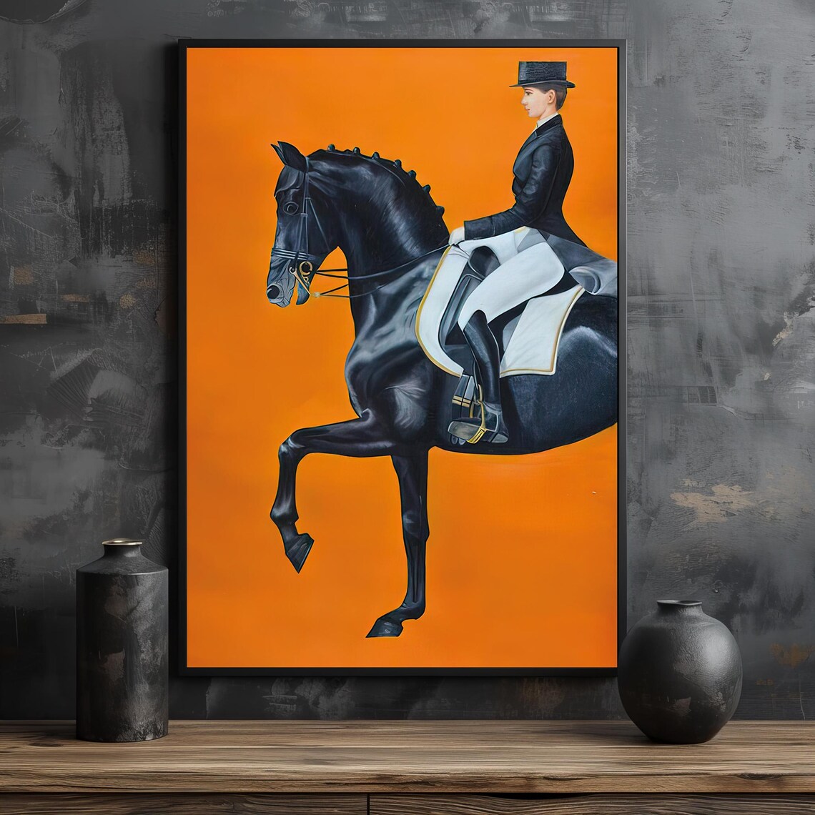 Equestrian Dressage Rider on a Black Stallion Painting Poster - Image 2
