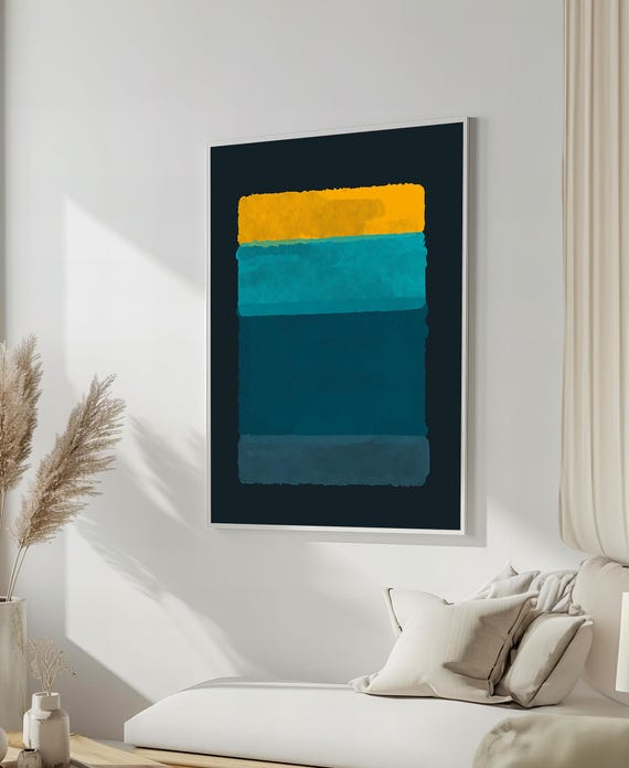 Bold Yellow And Teal Abstract Painting By Mark Rothko Modern Geometric Art For Contemporary Home Decor Gift
