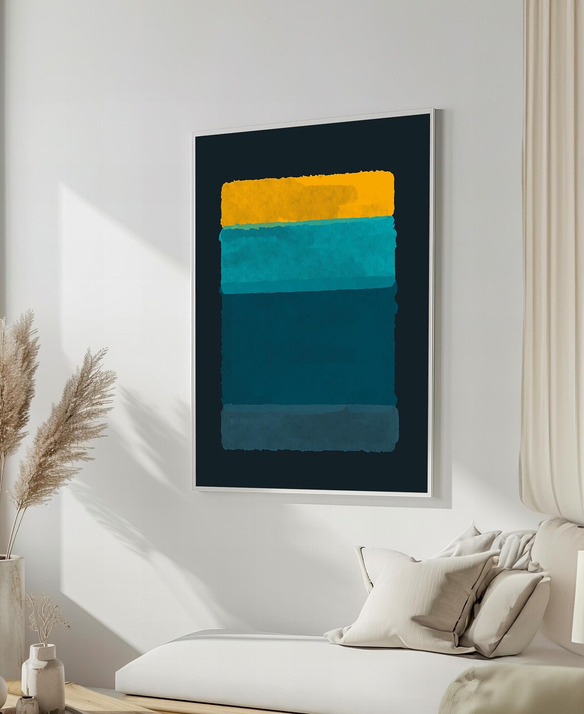 Mark Rothko Style Yellow And Teal Blocks On Black Art Poster
