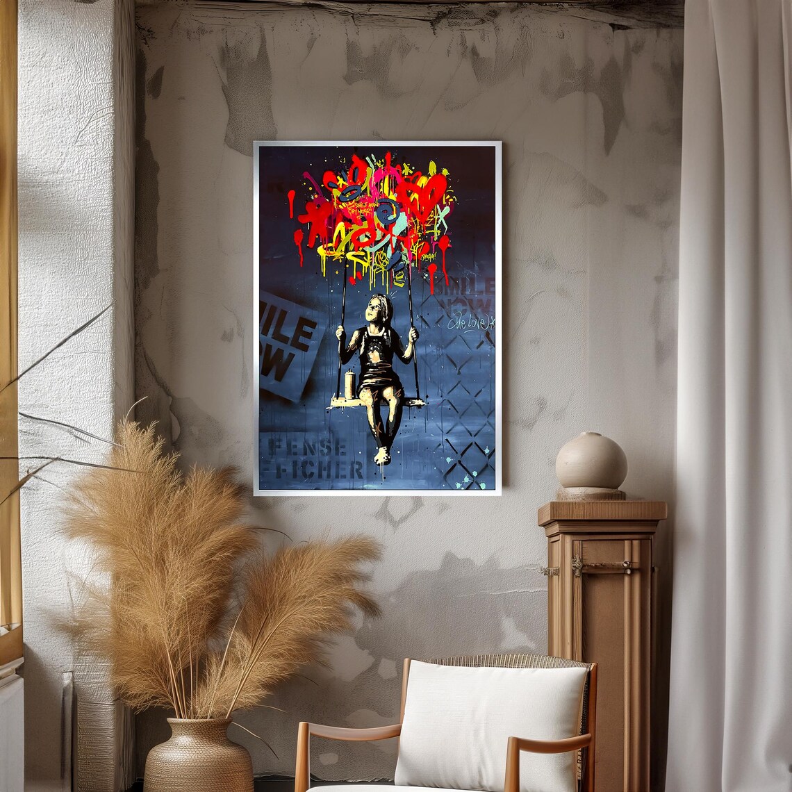Stencil Graffiti Girl on Swing Urban Street Art Poster For Loft Decor - Image 3