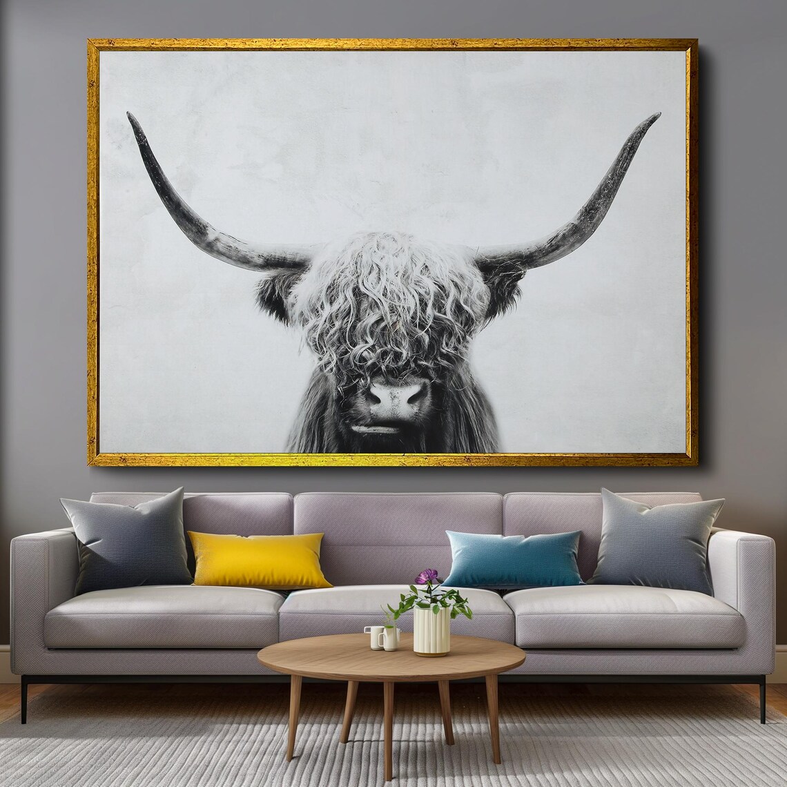 Highland Cow Monochrome Portrait Rustic Farmhouse Decor Poster - Image 4