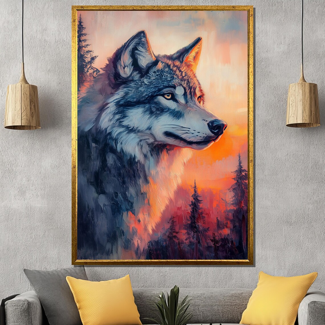 Majestic Wolf Profile At Sunset Painterly Wildlife Scene Poster