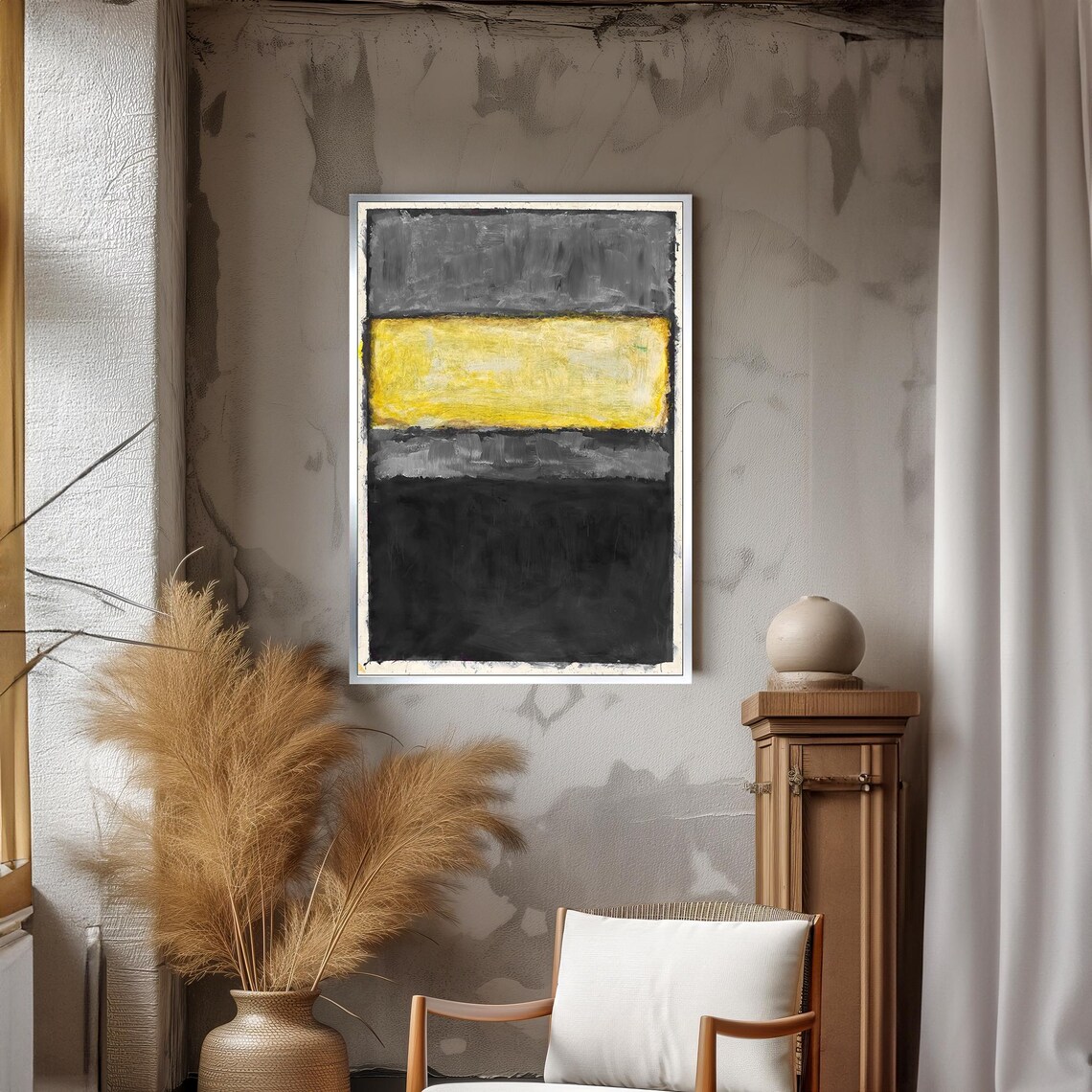 Textured Gray Yellow Black Color-Field Abstract Modern Poster - Image 3