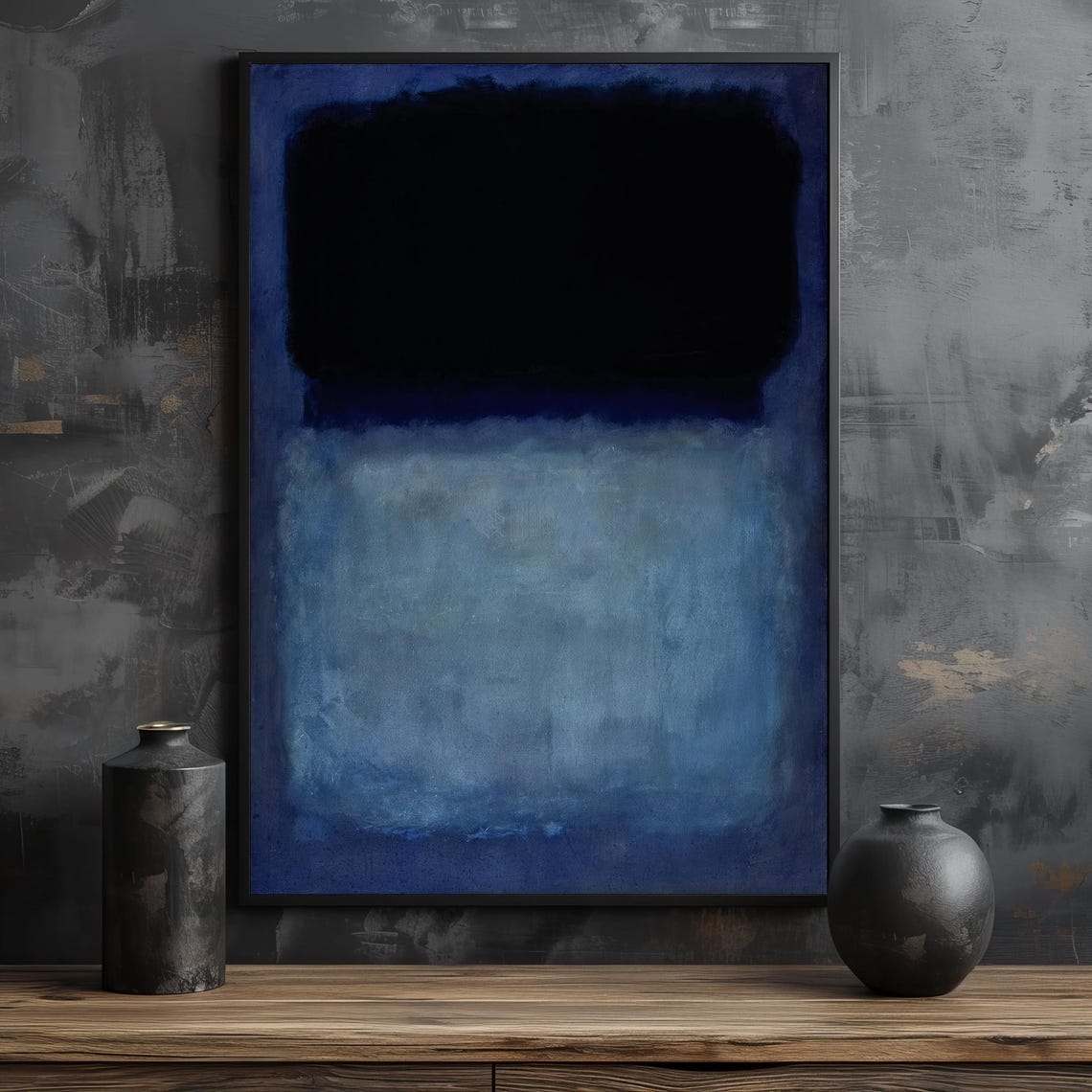 Moody Black And Blue Abstract Painting By Mark Rothkos Deep Color Field Art Contemporary Home Decor Gift - Image 2