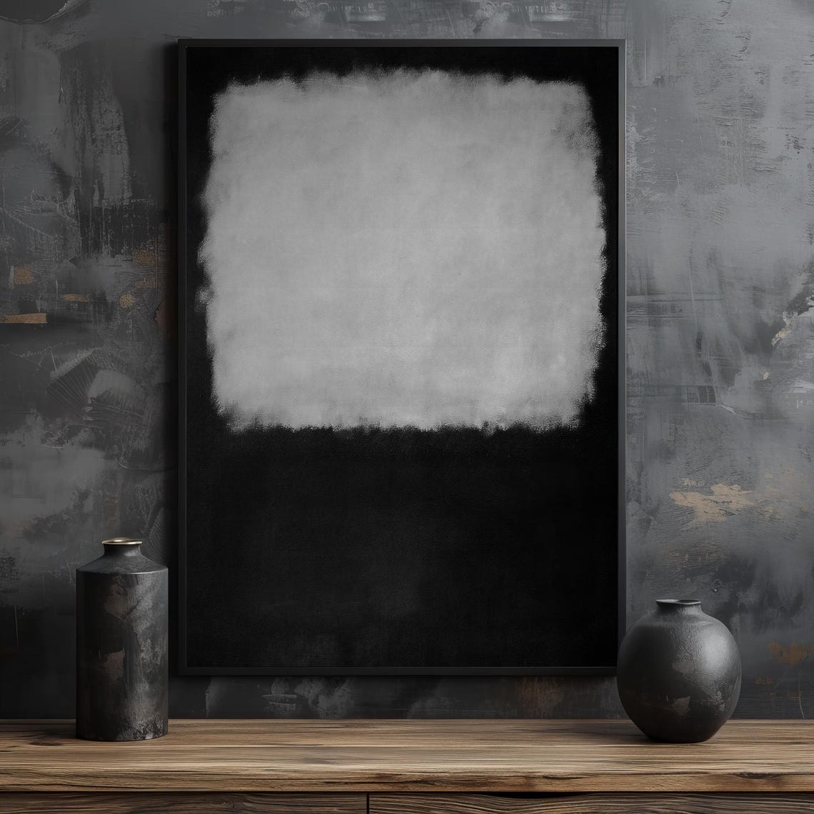 Minimalist Black White Gray Abstract Color-Field Canvas Poster - Image 2