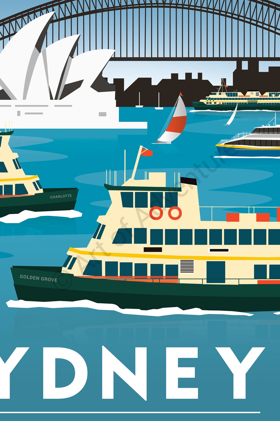 Sydney Ferries Vintage Travel Poster, Australia - Image 3