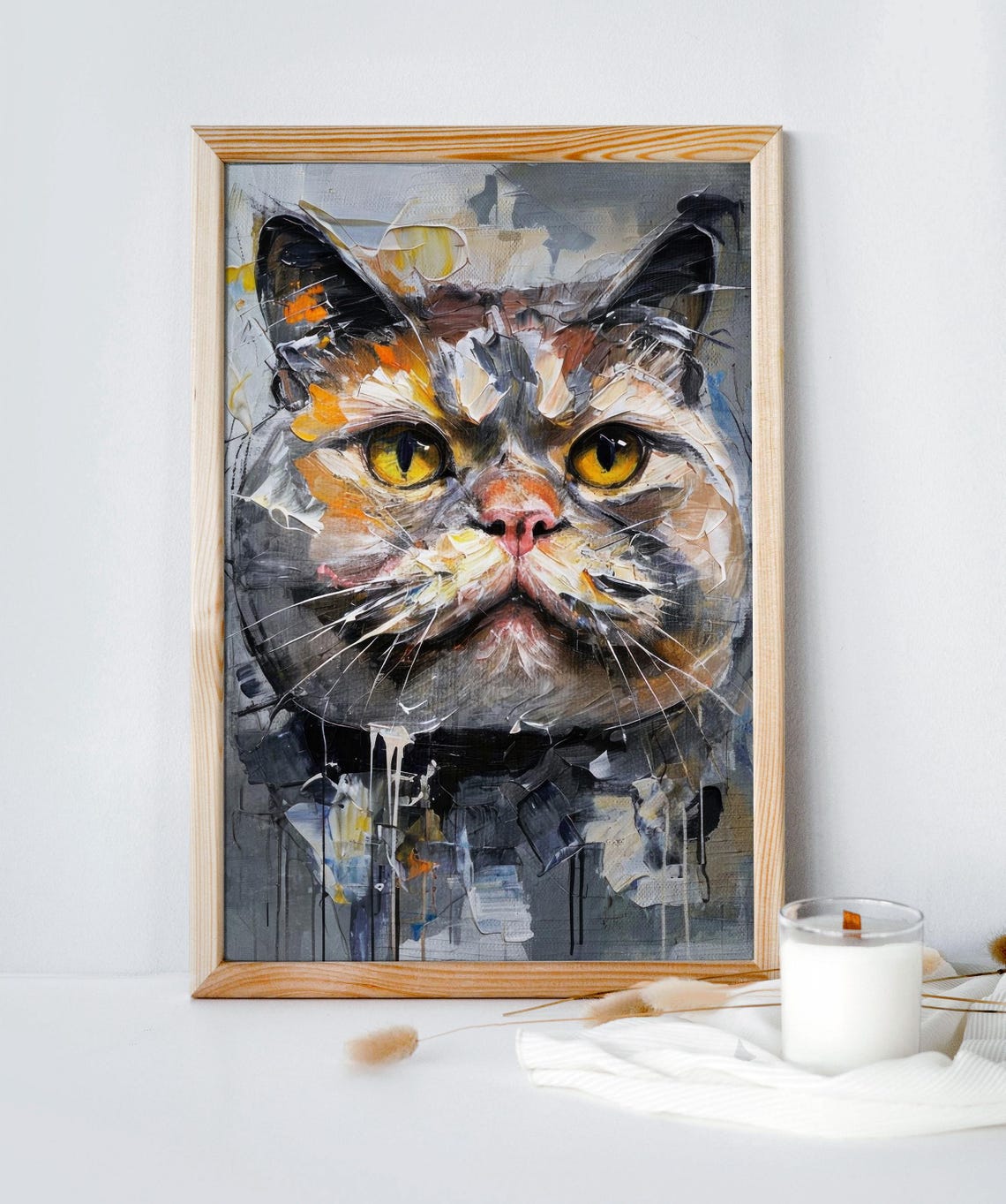 British Shorthair Cat Abstract Oil Painting Portrait Wall Print