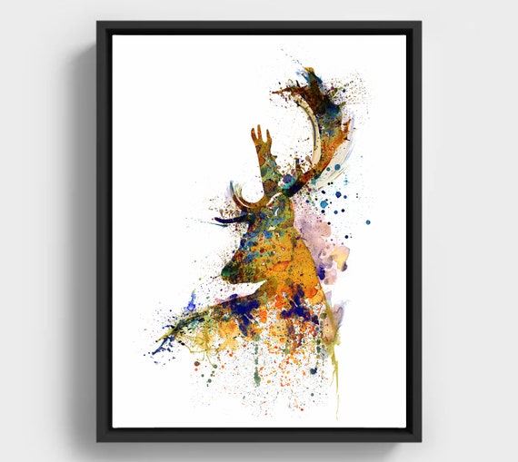 Watercolor Deer Silhouette Rustic Cabin Wall Art