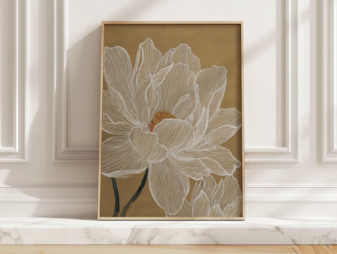 Modern Peony Line Art Print, Minimalist Floral