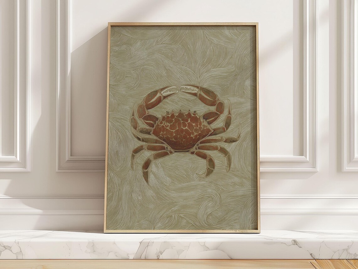 Vintage Rust Crab Japanese Antique Marine Illustration Poster