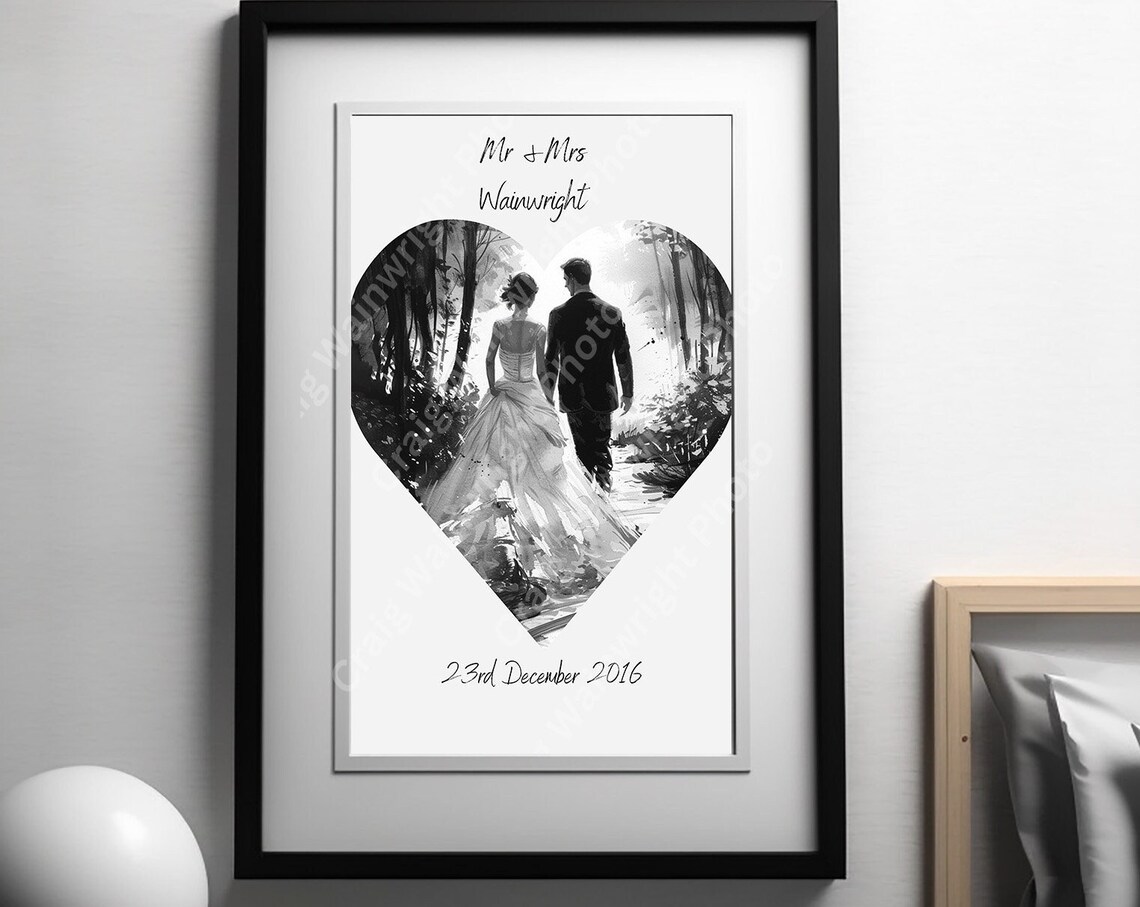 Personalised Mr and Mrs Wedding Heart Forest Photo Art Poster - Image 4