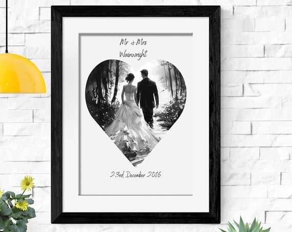 Personalised Mr and Mrs Wedding Heart Forest Photo Art Poster