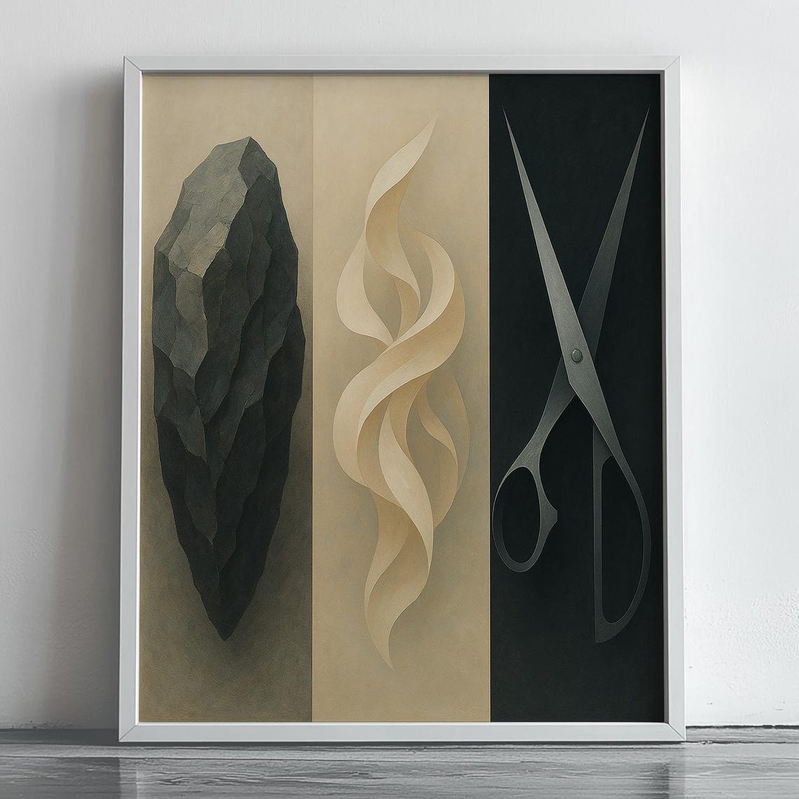 Rock Paper Scissors Triptych Neutral Minimal Modern Wall Art