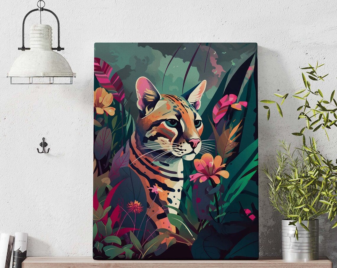 Ocelot Jungle Flower Poster Safari Gift Ocelot Flowers Print Modern Chic Decor - Image 4