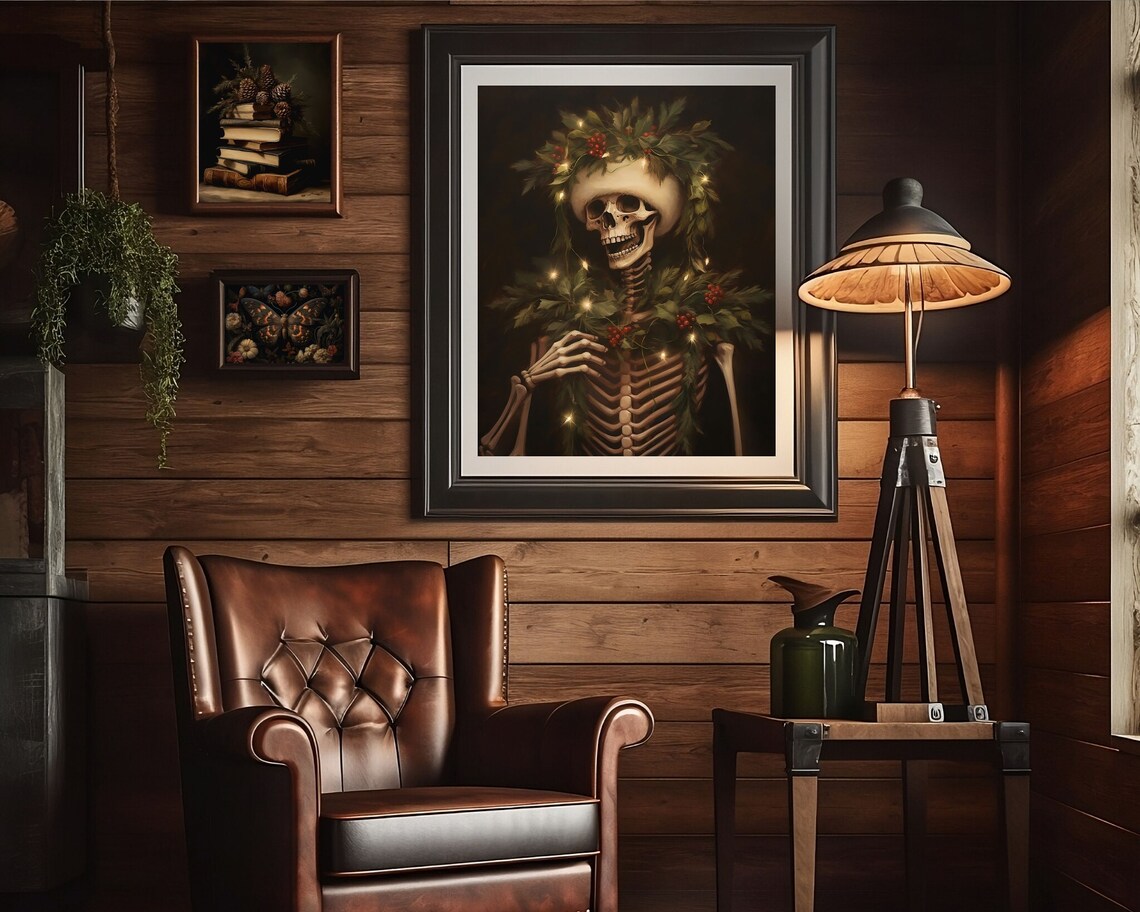 Festive Skeleton Gothic Christmas Wall Art Print - Image 2