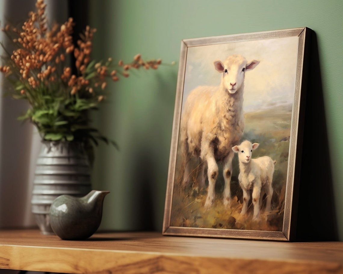 Sheep Vintage Oil Painting, Rustic Farmhouse Art Print - Image 2